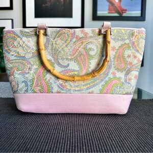 NWOT: Braciano Purse with Bamboo Handles - Paisley Multicolor